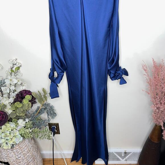 JUAN CARLOS OBANDO Satin Amalfi Gown Maxi Dress Blue {XX11} - Picture 5 of 9